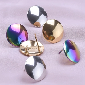 Polished stainless steel dome stud earrings in silver, gold and rainbow finish
