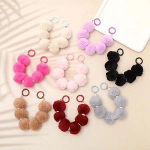 Colorful plush ball chain accessories with metal ring hooks for DIY bags and phone cases