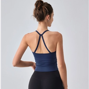 Débardeur de yoga bleu marine respirant avec bretelles fines en Y et coupe athlétique ajustée