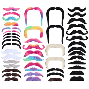 Various colorful faux mustaches for Halloween party props in flat lay arrangement