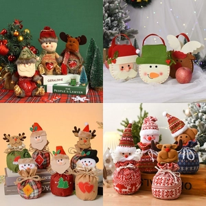 Christmas Gift Bags Felt Knit Cartoon Santa Snowman Reindeer Drawstring Handheld Candy Apple Pouches Holiday Party Decor