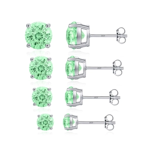 S925 sterling silver stud earrings with round green gemstones in four different sizes