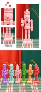 Set of 13cm colorful wooden nutcracker soldier ornaments with golden hanging strings