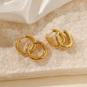 Geometric Hoop Earrings Stainless Steel Gold Plated Bicolor Minimalist Fashion Jewelry For Women