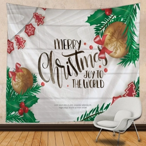 Weihnachtswandteppich mit Merry Christmas Schriftzug, Kiefernzweigen und Beeren-Dekor