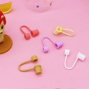 5-piece set of 10mm silicone straw cover caps in multi-color rainbow dustproof design