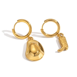 Asymmetric gold plated cowboy hat and boot earrings for women in 18K stainless steel