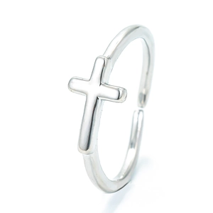 Polished silver adjustable cross ring with minimalist design for men and women