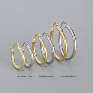 Polished 925 sterling silver hoop earrings set in 15mm 20mm 25mm inner diameters