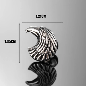 Retro eagle head stud earring in stainless steel with crystal eye and aged finish