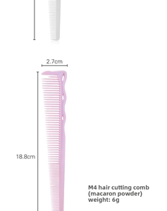 Detail view of M4 professional haircutting comb in pink with size and weight metrics