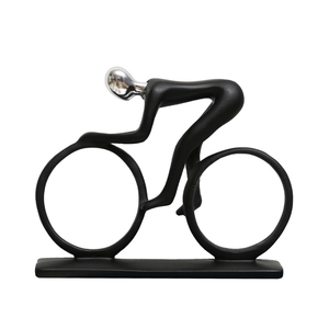 Sculpture de cycliste abstraite moderne noire mate et argentée pour décoration de bureau