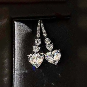 Heart Shaped Dangle Earrings Copper White Gold Plated Clear Cubic Zirconia Romantic Jewelry Gift For Women