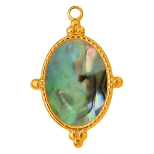 Oval 304 stainless steel necklace with gold frame and iridescent natural pearl shell