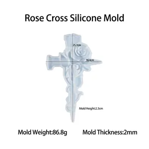 Detalle de dimensiones del molde de silicona cruz de rosa para resina y decoración de pared
