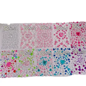 Colorful heart-shaped acrylic gemstone stickers set with 10 different color varieties