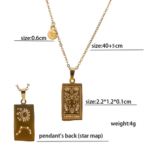 Gold Capricorn constellation pendant necklace in stainless steel with rectangle charm detail