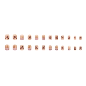 Cute Capybara cartoon and checkered pattern short press-on nails set with 24 pieces