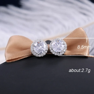 Classic 8.5mm round halo cubic zirconia stud earrings in polished silver finish
