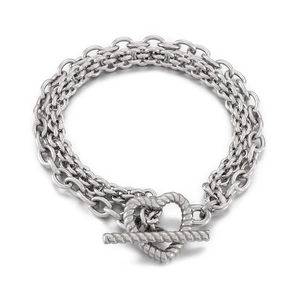Vintage Stainless Steel Heart Toggle Clasp Bracelet For Women Double Layer Twisted Chain Minimalist Fashion Hand Jewelry