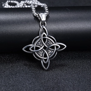 Vintage Celtic Knot pendant necklace for men in antique silver finish stainless steel