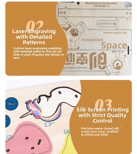 Detailed view of laser-engraved wood puzzle parts with eco-friendly silk-screen printing