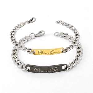 Paire De Bracelets Pour Couple Acier Inoxydable Slogan Gravé Chaîne Gourmette Bijoux Mode