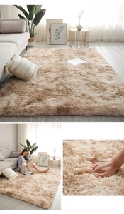 Close-up of soft plush texture and high-density pile of the light coffee Nordic rug