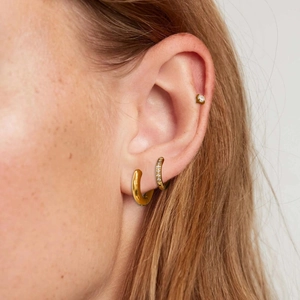 Three-piece gold stainless steel hoop earrings set with cubic zirconia for women
