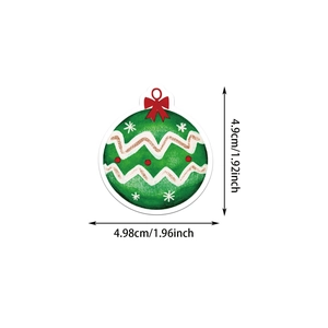 Size specifications for green Christmas ball stickers showing dimensions 4.98cm and 4.9cm