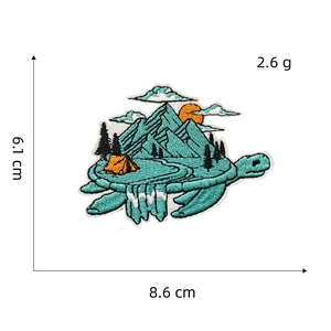 Outdoor camping sea turtle patch with mountain design, dimensions 6.1cm by 8.6cm