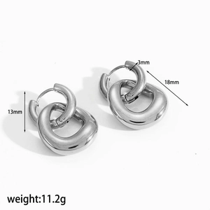 Boucles d'oreilles double créoles en acier inoxydable avec dimensions et poids de 11,2 g