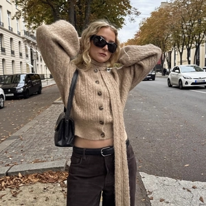 Women Knit Cardigan And Matching Scarf Button Up Long Sleeve Stand Collar Oatmeal Khaki Soft Casual Sweater