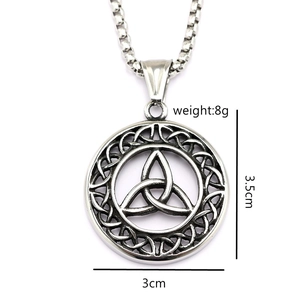 Vintage stainless steel Celtic knot pendant with triquetra design and measurements