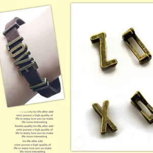 Vintage gold 11mm alphabet beads with flat holes for DIY jewelry and suede bracelet