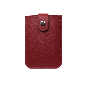 Dark red PU leather stacked pull-out card holder with secure silver metal snap button