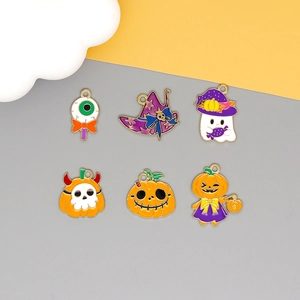Assorted Halloween alloy charms featuring ghost pumpkin and wizard hat for DIY jewelry making