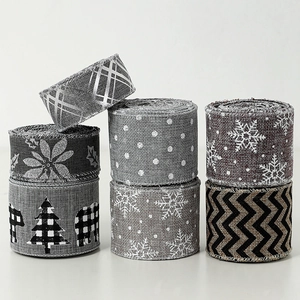 Nastro Decorativo Natalizio In Imitazione Lino Per Confezioni Regalo DIY Decorazioni Albero Motivi Fiocchi Di Neve Grigio