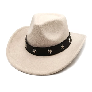 Detail of felt cowboy hat with leather band and silver star rivets decoration