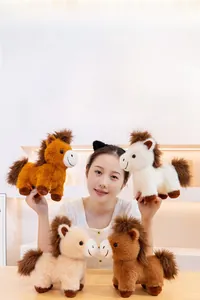 Detailed plush horse toys in four colors with long fur manes and poseable legs