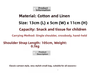 Detailed specs of lightweight cotton linen girls crossbody bag with adjustable strap