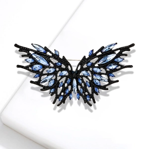 Vintage Dark Style Alloy Butterfly Brooch For Women Blue Rhinestone Hollow Out Insect Breastpin For Suit Party Jewelry