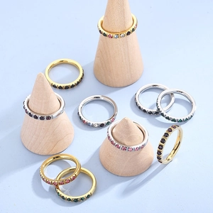 3mm titanium steel ring set with colorful zircon stones in gold and silver finishes