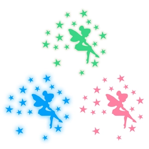 Luminous fairy and star wall stickers in green, blue, and pink for home wall decor