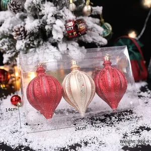 Set di 3 palline di Natale a forma di cipolla da 8cm rosse e oro per decoro albero