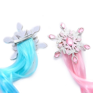 Sparkly snowflake hair clips with colorful synthetic wig extensions for girls princess cosplay