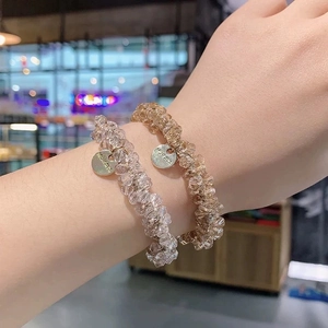 Elegant beaded crystal hair tie bracelet set with champagne glass and metal pendant