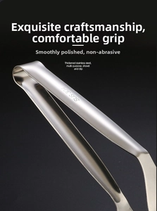Macro detail of SUS 304 stainless steel spatula tong with brushed finish for steaks