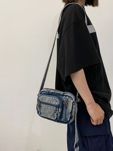 Retro Washed Denim Crossbody Bag For Women And Men With Multi Zipper Pockets Casual Japanese Style Shoulder Phone Purse