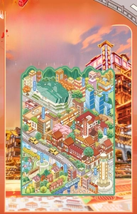 Detailed 3D Chongqing city landmark stickers featuring Hongyadong and Jiefangbei icons